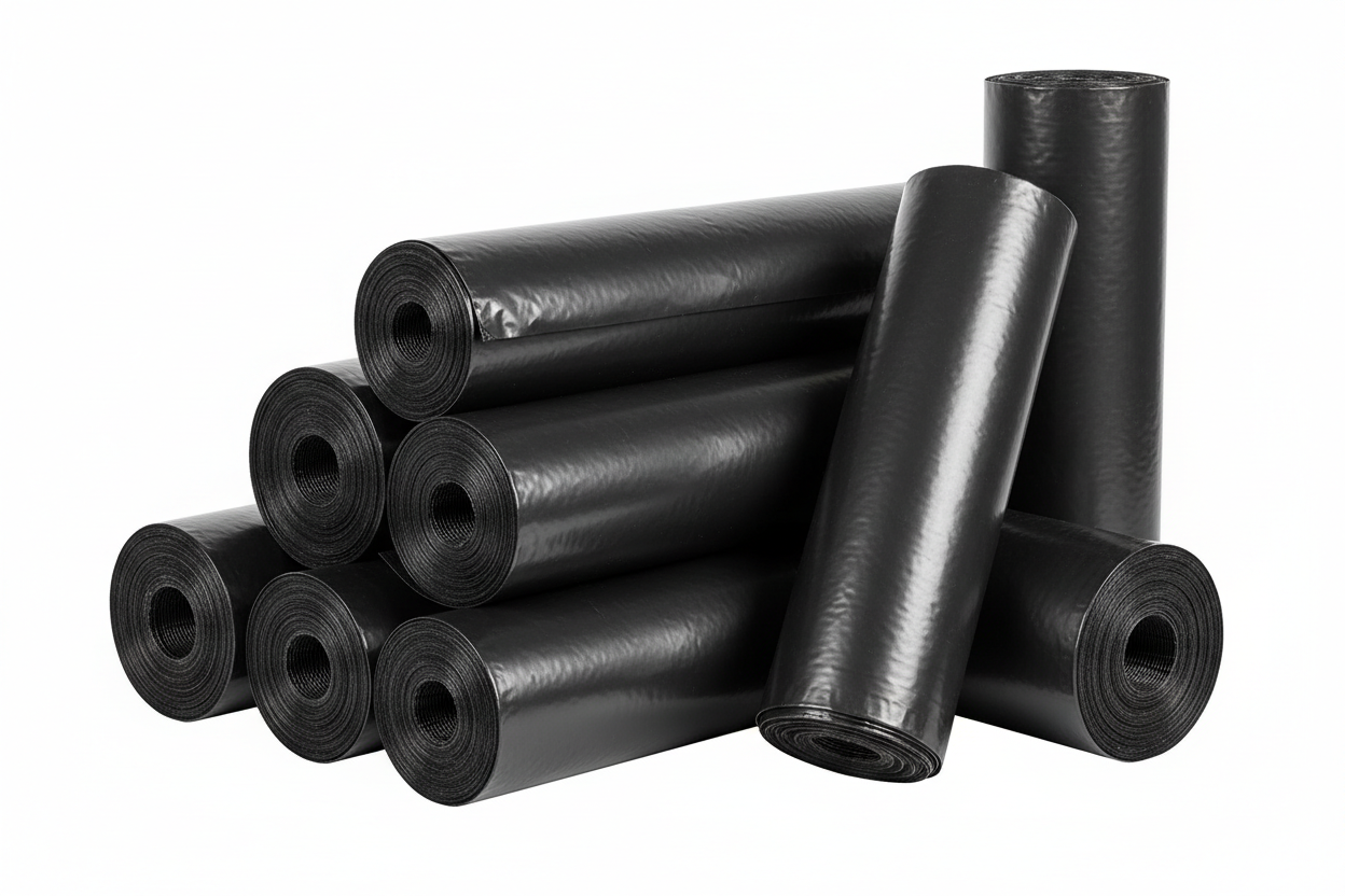 Please generate a product image of some rolls of black plastic with a blank white background