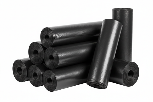 Please generate a product image of some rolls of black plastic with a blank white background
